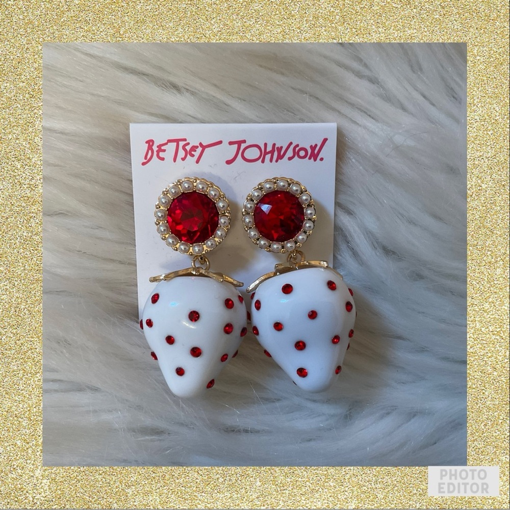Betsey Johnson White Strawberry Earrings - New on Card